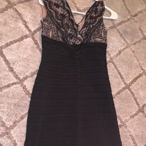 Black midi dress with lace detail
